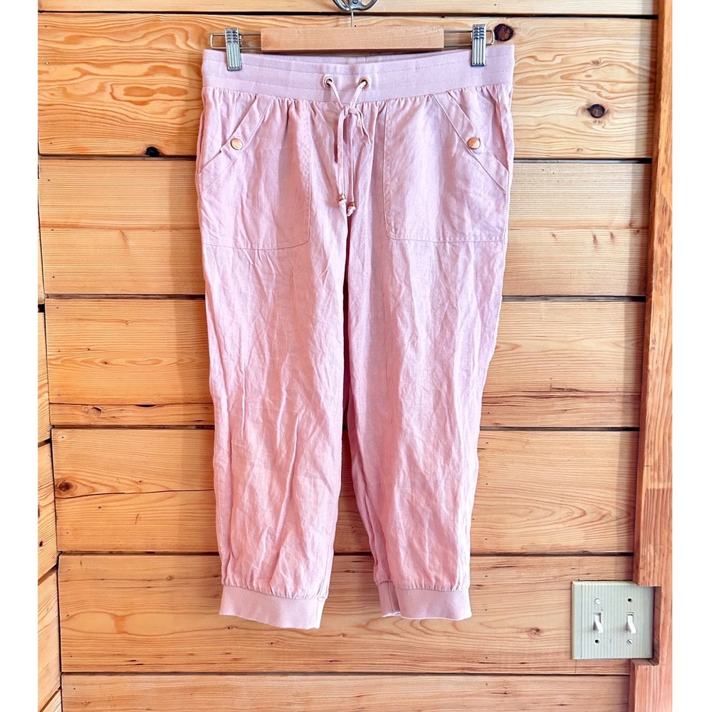 Linen Jogger Pants Women‎ Small Pink Excellent Drawstring Waist Casual GUESS